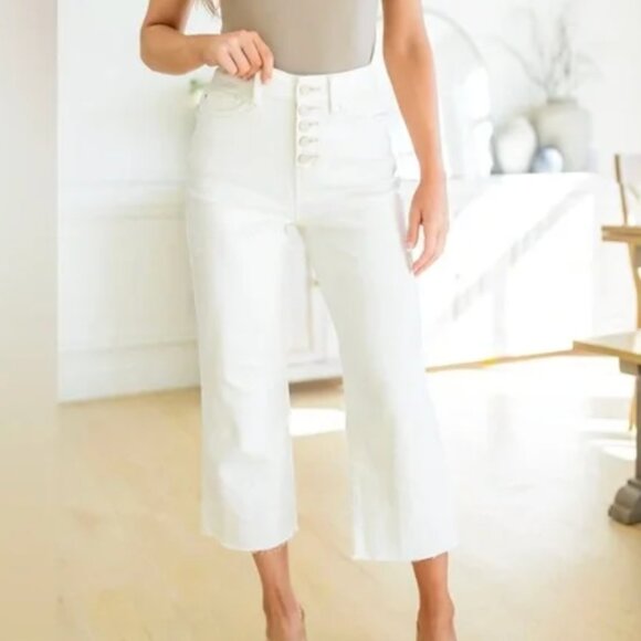 JUDY BLUE Shine Bright Cropped Wide Leg Jeans With Button Fly - Picture 1 of 9